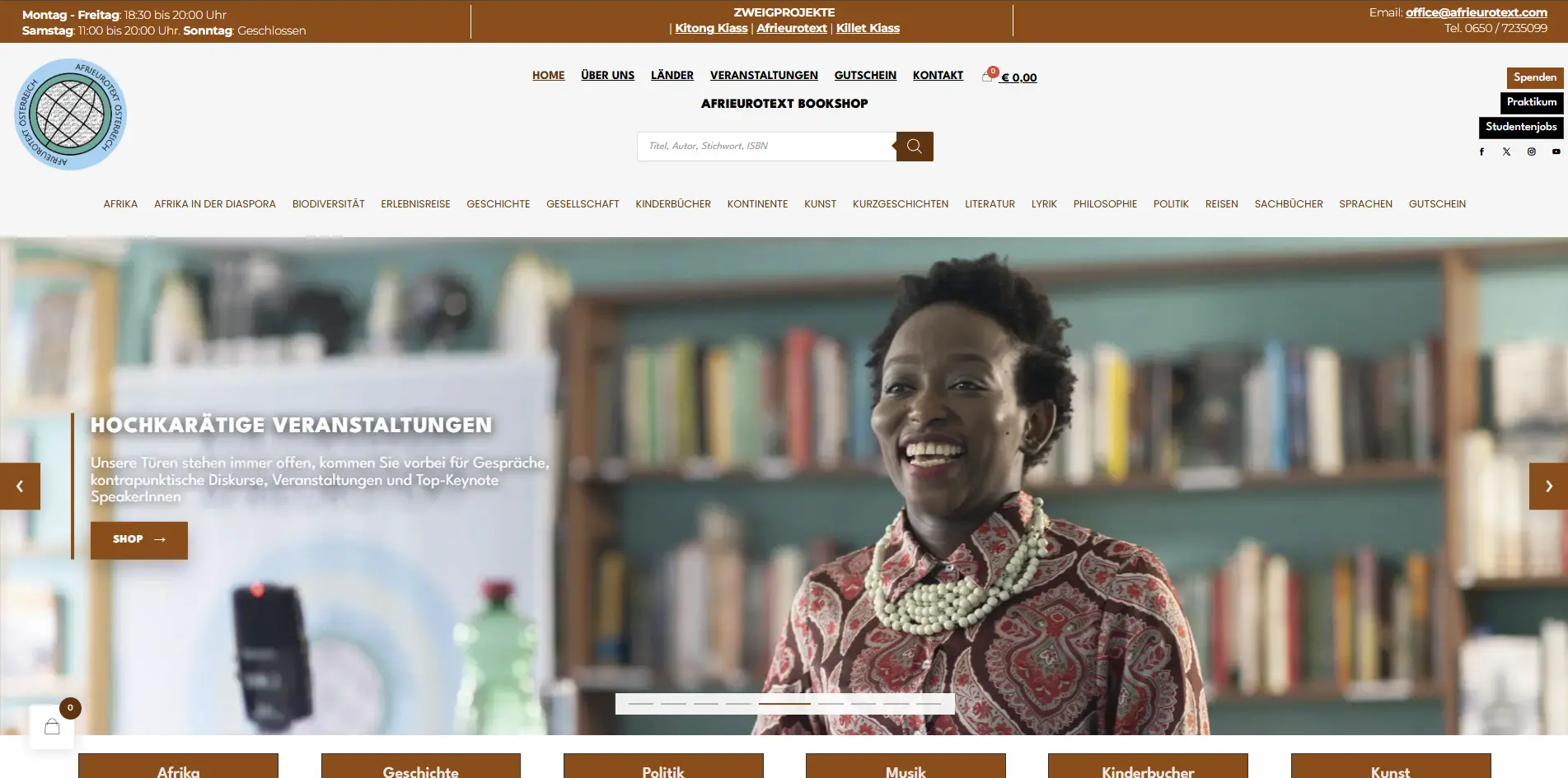Online Buchshop Website für Afrieurotext